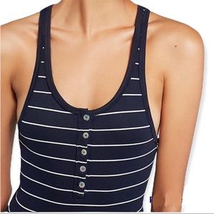 Anthropologie Ash + Ember navy striped body suit NWOT